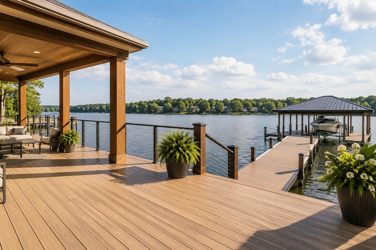 Beautifully finished lakeside deck and boat dock